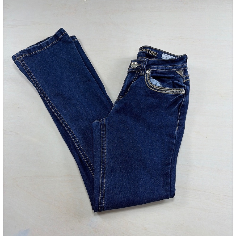 Sexy Couture Womens Bootcut Jeans S1 Dark Wash Rhinestone Butterfly Y2K Low Rise
